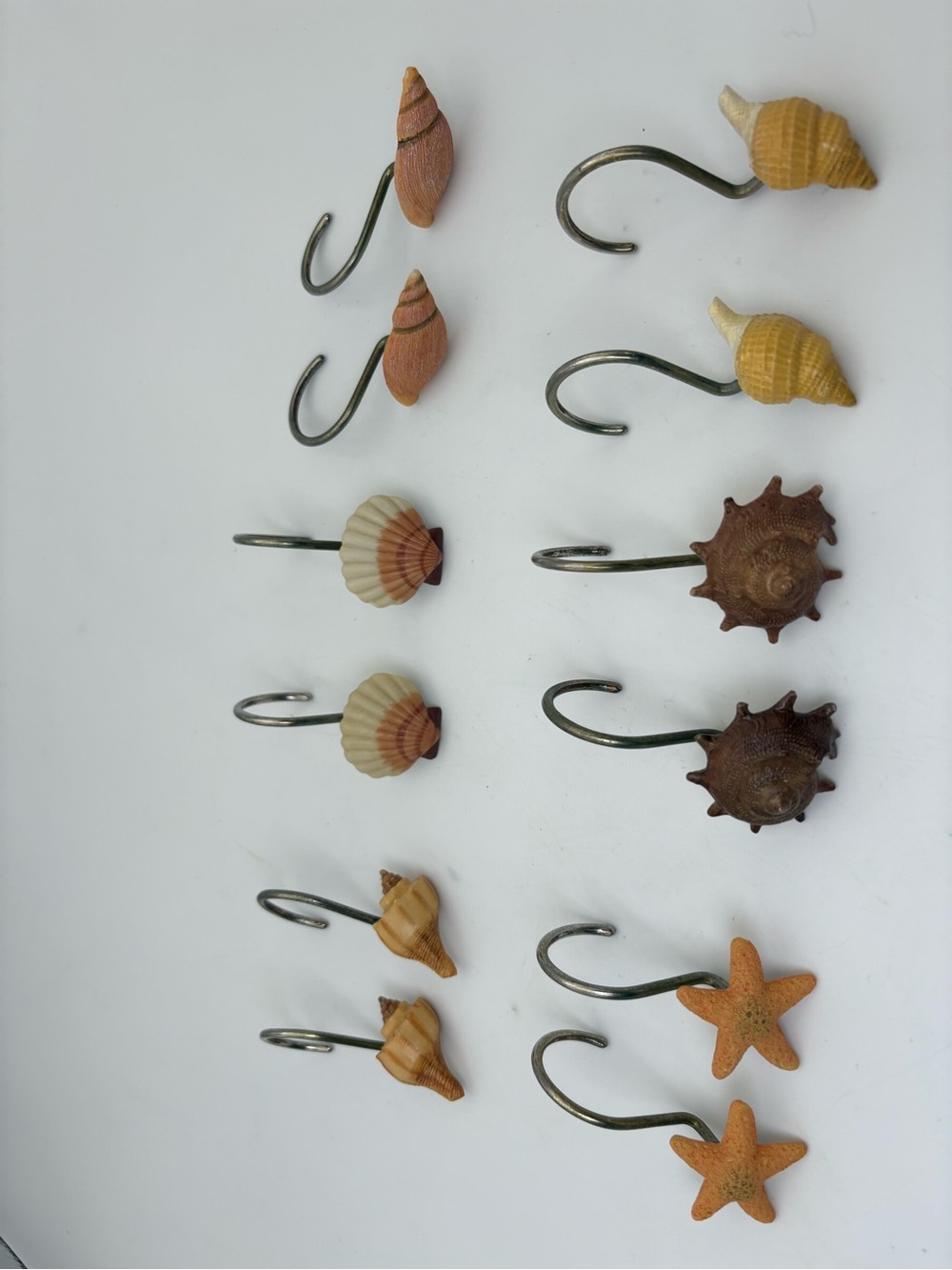 Vintage Seashell Shower Curtain Hooks - Assorted Beach Theme